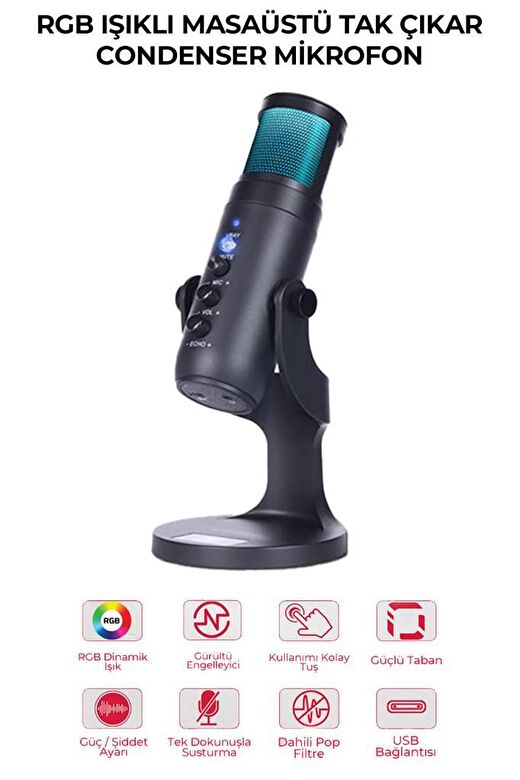 Midex Hype USB Oyuncu ve Yayıncı Mikrofonu (Kayıt Gaming Tiktok Twitch Canlı yayın Discord Youtube) 3