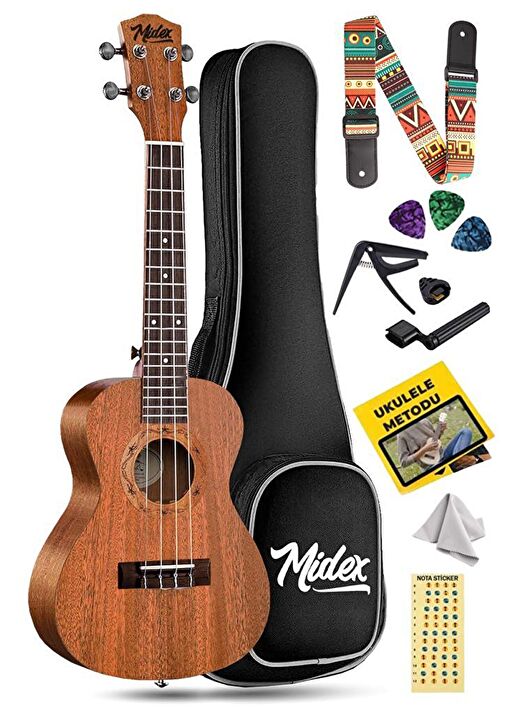 Midex TN-26M Set Maun Tenör Ukulele (Softcase Capo Metod Nota Sticker Askı Pena) 1