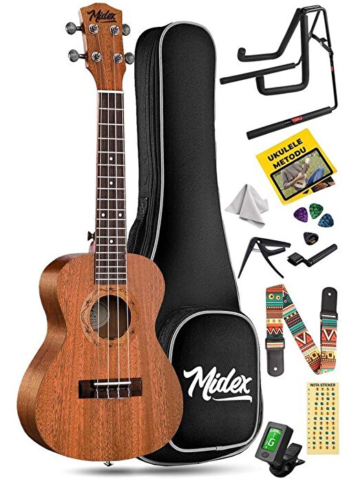 Midex TN-26MC-ST Set Maun Tenör Ukulele (Softcase Stand Tuner Capo Metod Nota Sticker Askı Pena) 1