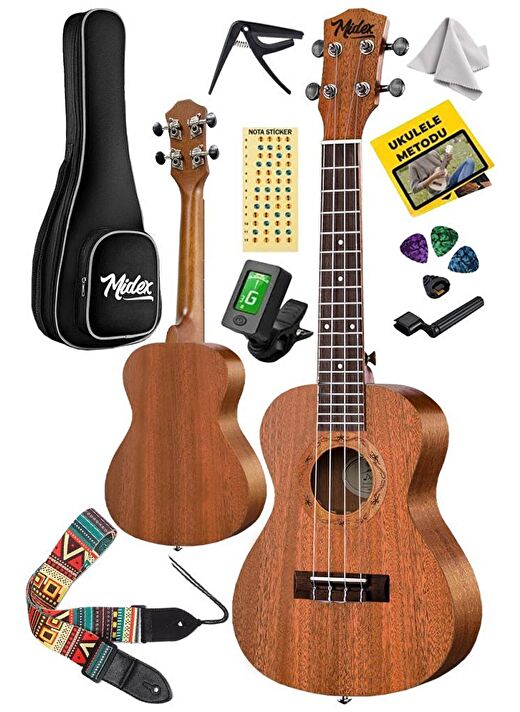 Midex TN-26MC Set Maun Tenör Ukulele (Softcase Tuner Capo Metod Nota Sticker Askı Pena) 2