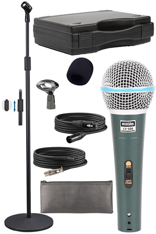 Lastvoice Lv-680STM Kablolu Dinamik Mikrofon Seti (Boy Stand Cüzdan Çift Kablo Sünger Tutacak) 1