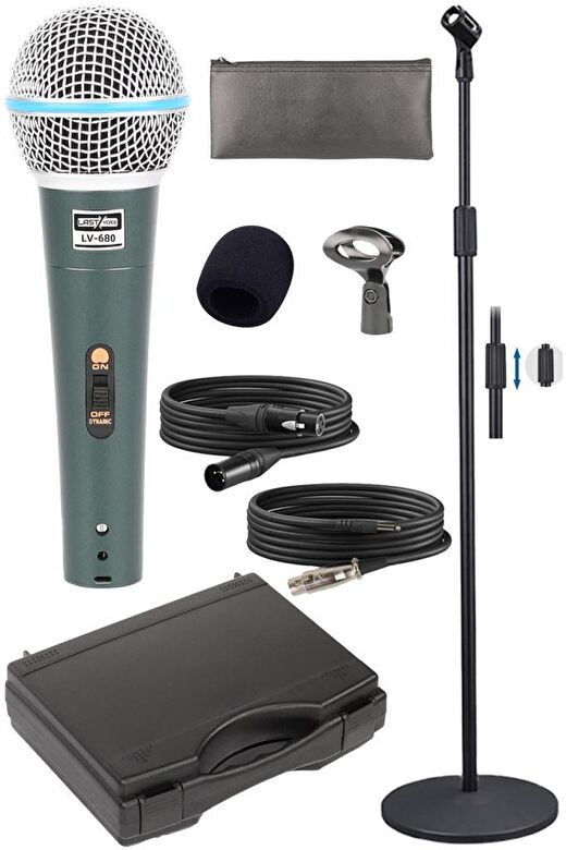 Lastvoice Lv-680STM Kablolu Dinamik Mikrofon Seti (Boy Stand Cüzdan Çift Kablo Sünger Tutacak) 3