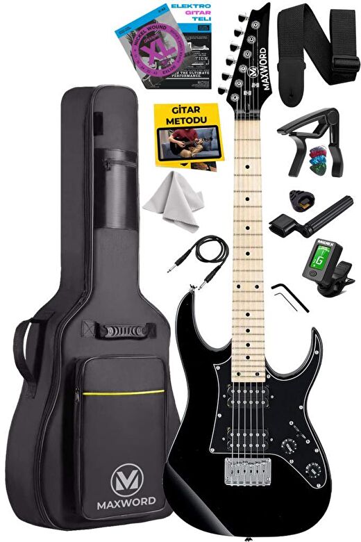 Maxword DE-150BK Maple Klavye HH Manyetik Yüksek Kaliteli Elektro Gitar Seti 1