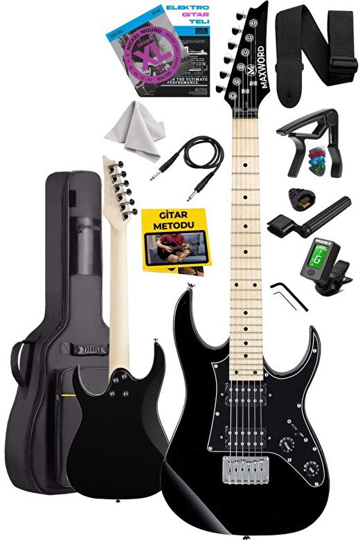 Maxword DE-150BK Maple Klavye HH Manyetik Yüksek Kaliteli Elektro Gitar Seti 2