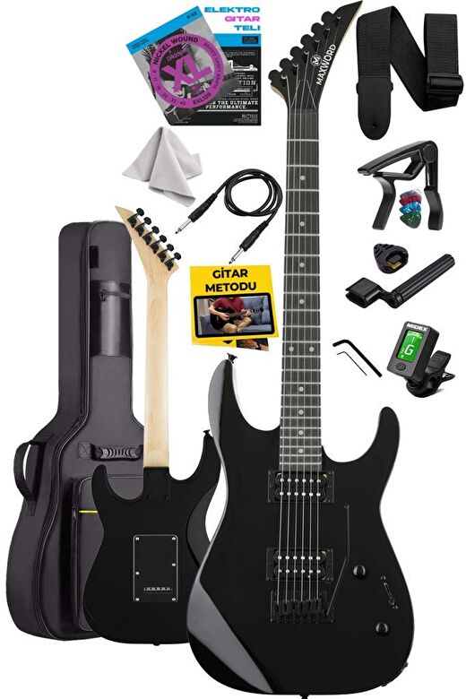 Maxword Grade Black Rosewood Klavye HH Yüksek Kaliteli Floyde Rose Elektro Gitar 3