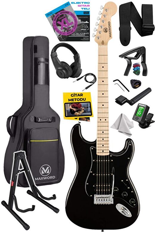 Maxword MAP-35BK-ST Maple Klavye SSH Profesyonel Elektro Gitar Seti 1