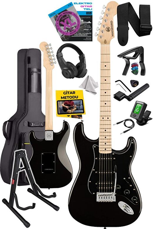 Maxword MAP-35BK-ST Maple Klavye SSH Profesyonel Elektro Gitar Seti 2