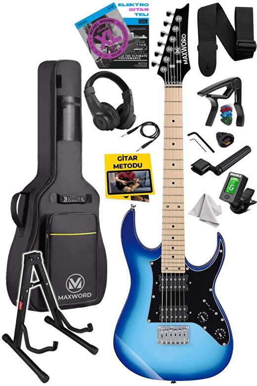 Maxword DE-150BL-ST Maple Klavye HH Manyetik Yüksek Kaliteli Elektro Gitar Seti 1