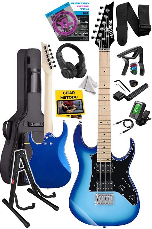 Maxword DE-150BL-ST Maple Klavye HH Manyetik Yüksek Kaliteli Elektro Gitar Seti 2