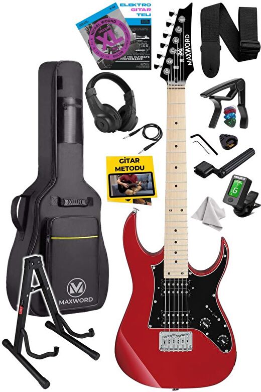 Maxword DE-150RD-ST Maple Klavye HH Manyetik Yüksek Kaliteli Elektro Gitar Seti 1