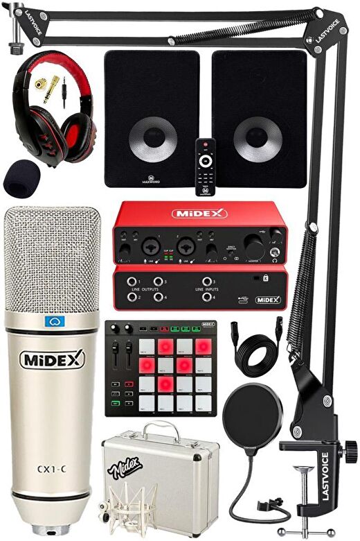 Midex Referans Paket-5 Maxword Monitör Ses Kartı CX1 Mikrofon Pad Controller 1
