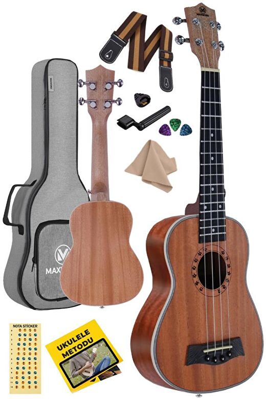 Maxword MU-21 PRO Yüksek Kaliteli Maun Soprano Ukulele Seti 1