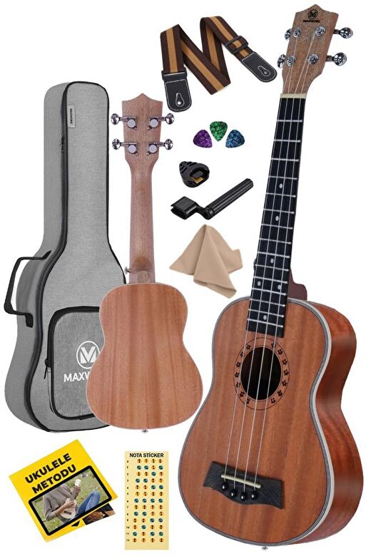 Maxword MU-21 PRO Yüksek Kaliteli Maun Soprano Ukulele Seti 3