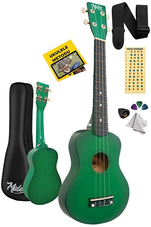 Midex UKX-233GR Yeşil Concert Ukulele (Askı Çanta Metod Pena) 1