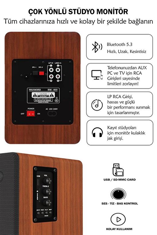 Maxword RM-400BRW-ST 4'' Referans Monitörü Yükseklik Ayarlı Stand Dahil 4