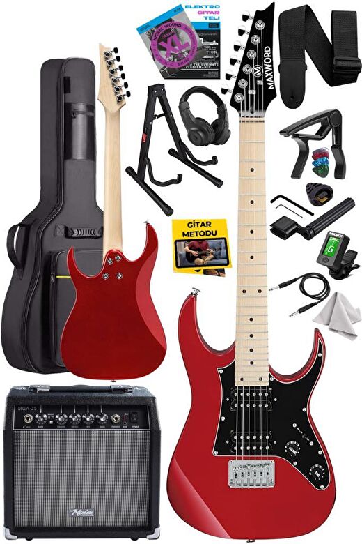 Maxword DE-150RD-35AMP Maple Klavye HH Yüksek Kaliteli 35W Amfili Elektro Gitar Seti 2