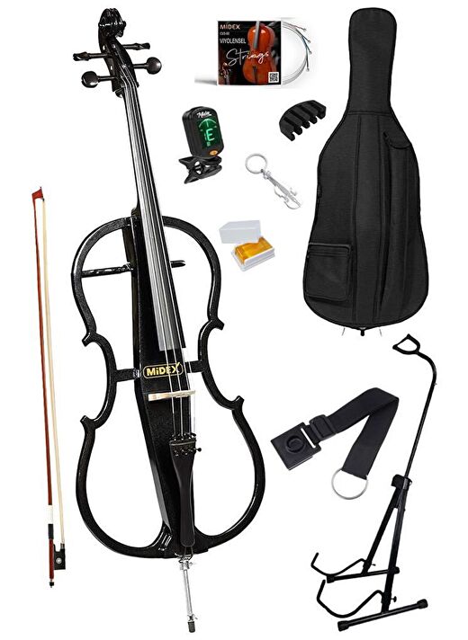 Midex GTC-400BK-PAK Profesyonel Siyah Elektro Çello Full Set 1