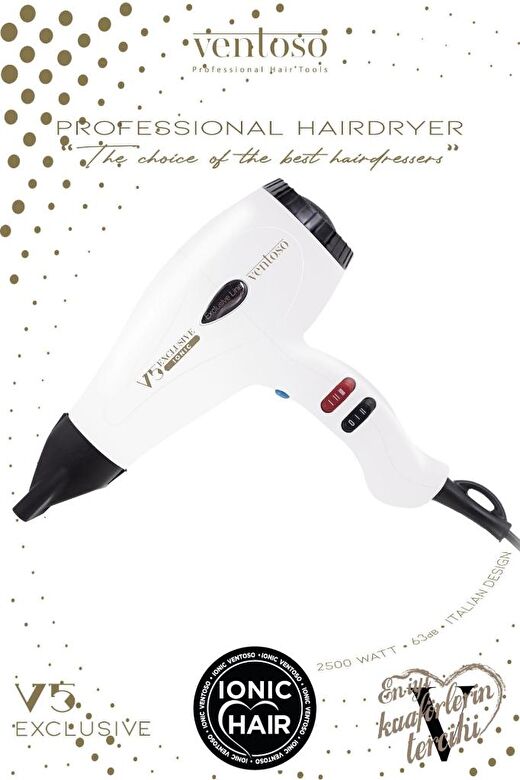 Ventoso V5 Exclusive İyonik 2500 W Profesyonel Saç Kurutma ve Fön Makinesi Milky 1