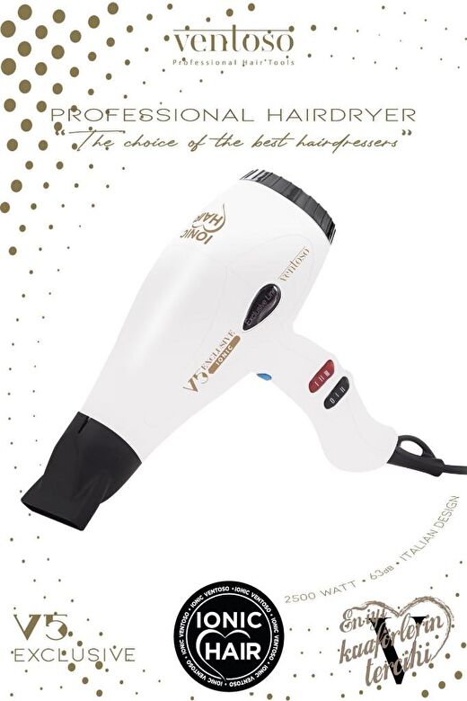 Ventoso V5 Exclusive İyonik 2500 W Profesyonel Saç Kurutma ve Fön Makinesi Milky 2
