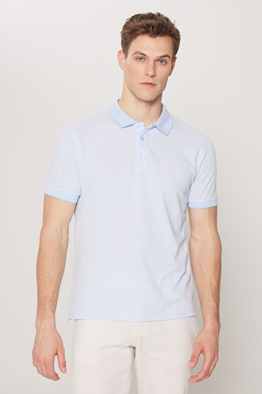 Erkek BEYAZ-LACIVERT-ACIK MAVI Slim Fit Dar Kesim 3 'lü Kıvrılmaz Polo Yaka Tişört 3