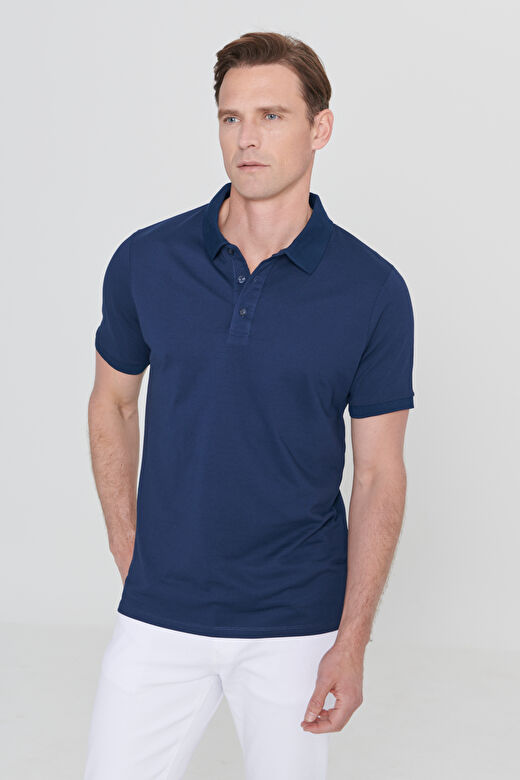 Erkek LACIVERT-ACIK BEJ BEYAZ-ACIK SIYAH Slim Fit Dar Kesim 3 'lü Kıvrılmaz Polo Yaka Tişört 3