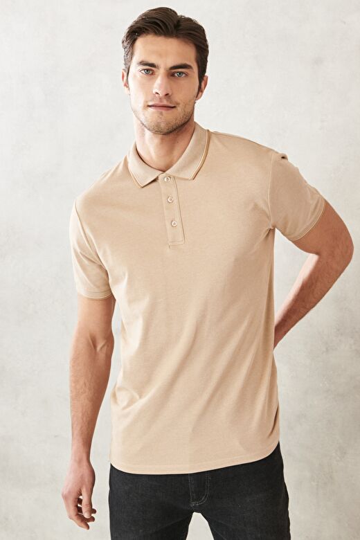 Erkek LACIVERT-ACIK BEJ BEYAZ-ACIK SIYAH Slim Fit Dar Kesim 3 'lü Kıvrılmaz Polo Yaka Tişört 4