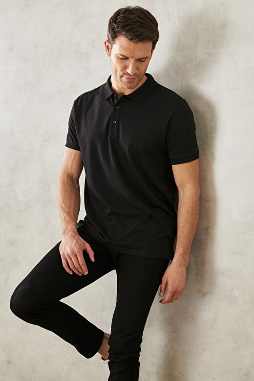 Erkek SIYAH-ACIK SIYAH-GRI Slim Fit Dar Kesim 3 'lü Kıvrılmaz Polo Yaka Tişört 4
