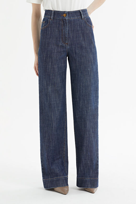 Klasik Yüksek Bel Geniş Paça Denim Pantolon 2