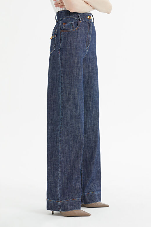 Klasik Yüksek Bel Geniş Paça Denim Pantolon 3