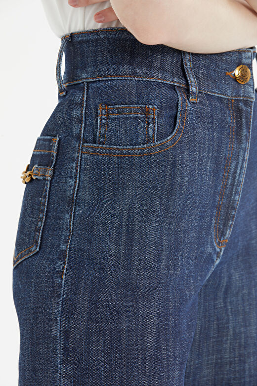 Klasik Yüksek Bel Geniş Paça Denim Pantolon 4
