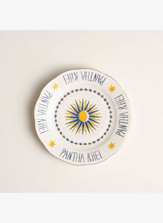 Emet Porselen Pasta Tabağı 20x20x2.4 Cm Mavi -altın 1