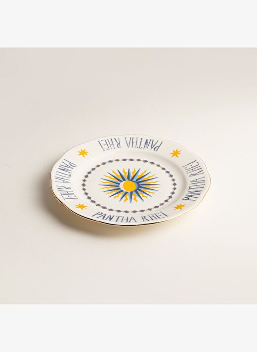 Emet Porselen Pasta Tabağı 20x20x2.4 Cm Mavi -altın 3