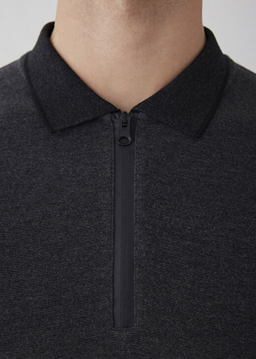 Antrasit Renk Triko Polo Yaka Örme Sweat 4
