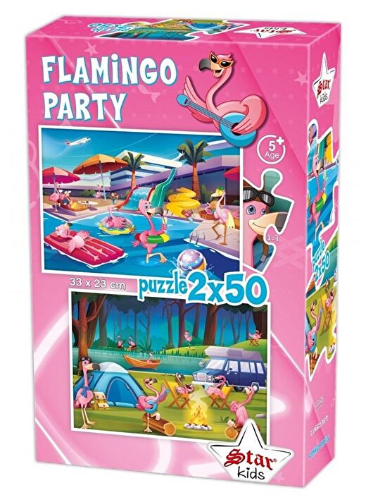 Star Puzzle 2x50 Parça Çocuk Puzzle - Flamingo Partisi 1