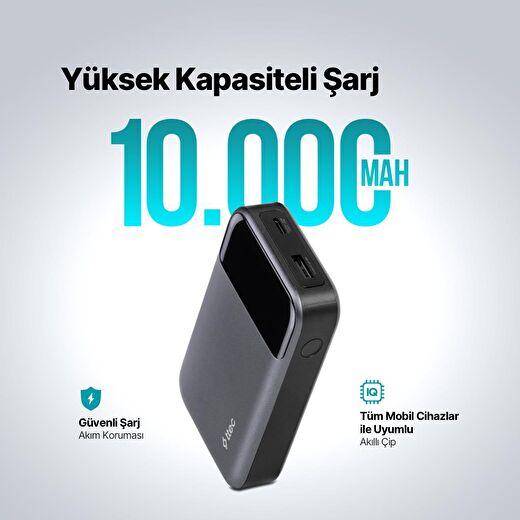 ttec ReCharger Pro LCD 10.000mAh PD 30W  Taşınabilir Hızlı Şarj Aleti/Powerbank 2BB214 2