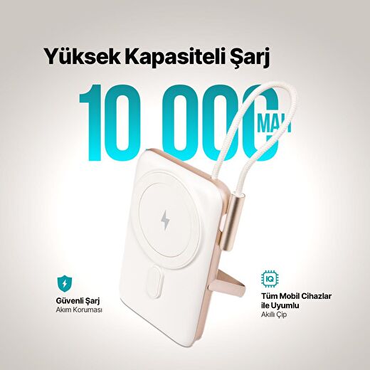 ttec ReCharger Pro M LCD 10.000mAh MagSafe Uyumlu PD 20W USB-C Dahili Kablolu Stantlı Taşınabilir Hı 2