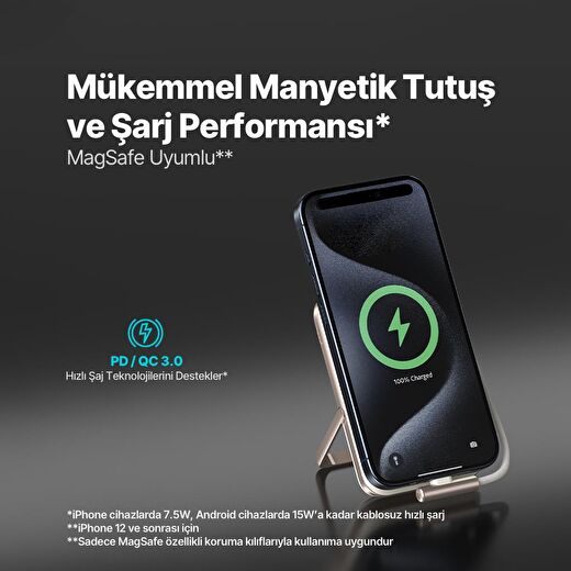 ttec ReCharger Pro M LCD 10.000mAh MagSafe Uyumlu PD 20W USB-C Dahili Kablolu Stantlı Taşınabilir Hı 3