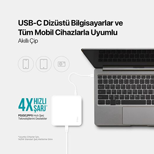 ttec SmartCharger Quattro GaN 65W PD Seyahat Hızlı Şarj Aleti USB-C + 3 USB-A 4