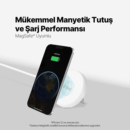 ttec AirCharger M+ MagSafe Uyumlu Kablosuz Hızlı Şarj Aleti + PD 2