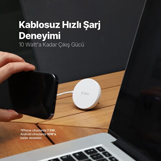 ttec AirCharger M+ MagSafe Uyumlu Kablosuz Hızlı Şarj Aleti + PD 3
