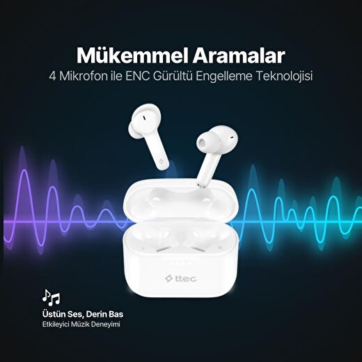ttec AirBeat Play TWS Bluetooth 5.0-Oyun Modu-4 Mikrofon-ENC Gürültü Engellemeli Kablosuz Kulaklık 2
