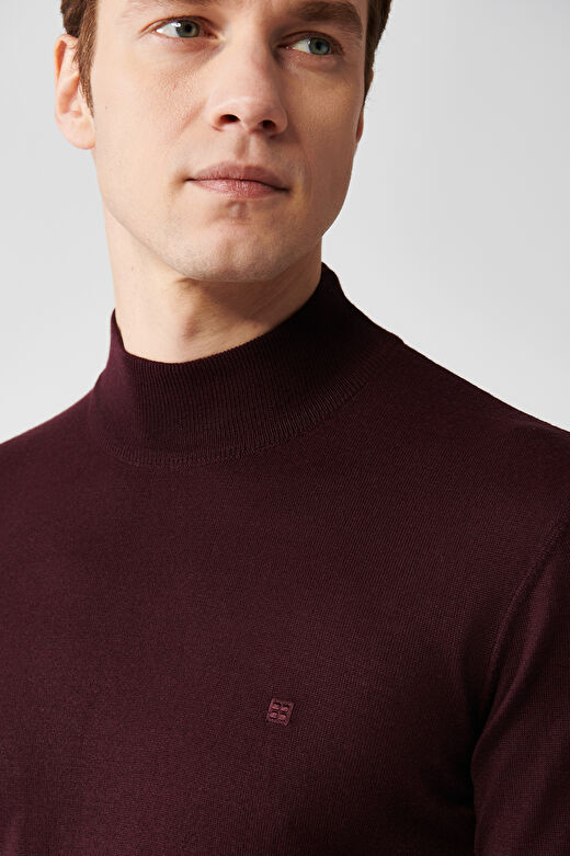 Erkek Bordo Yarım Balıkçı Yünlü Basic Kazak B005015 2