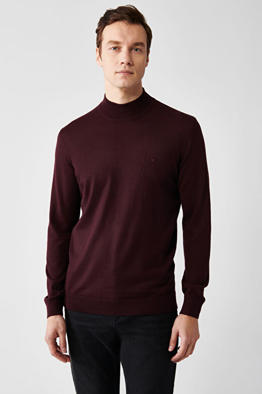 Erkek Bordo Yarım Balıkçı Yünlü Basic Kazak B005015 3
