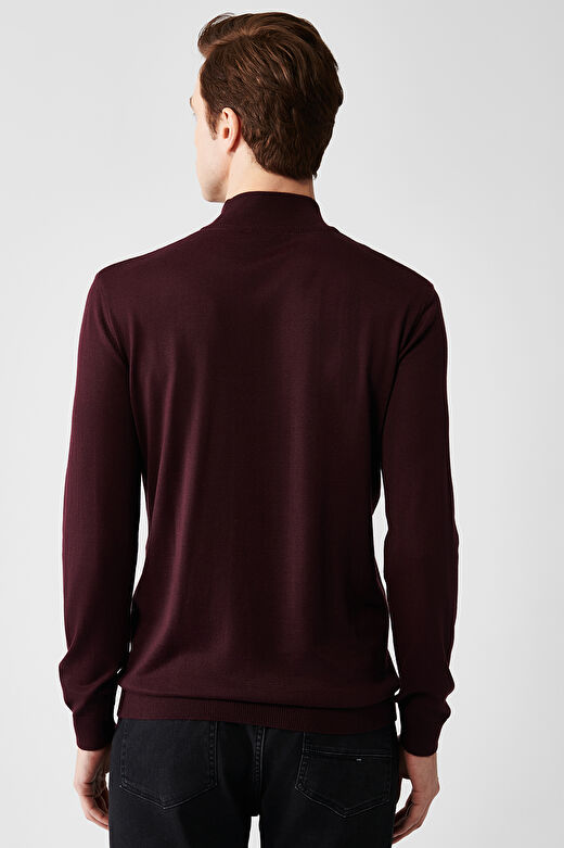 Erkek Bordo Yarım Balıkçı Yünlü Basic Kazak B005015 4