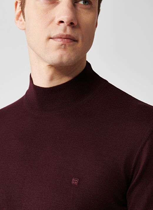 Erkek Bordo Yarım Balıkçı Yünlü Basic Kazak B005015 2