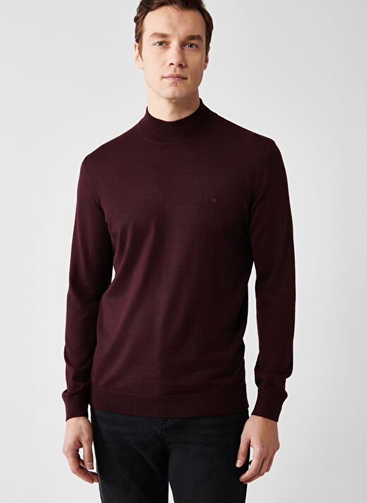 Erkek Bordo Yarım Balıkçı Yünlü Basic Kazak B005015 3