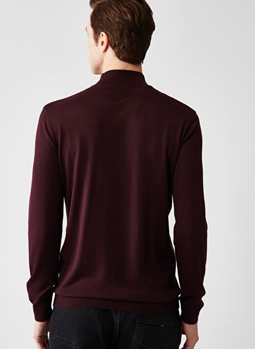 Erkek Bordo Yarım Balıkçı Yünlü Basic Kazak B005015 4