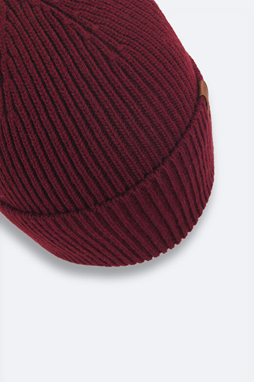 Erkek Bordo Fitilli Örgü Basic Yün Bere B009200 3