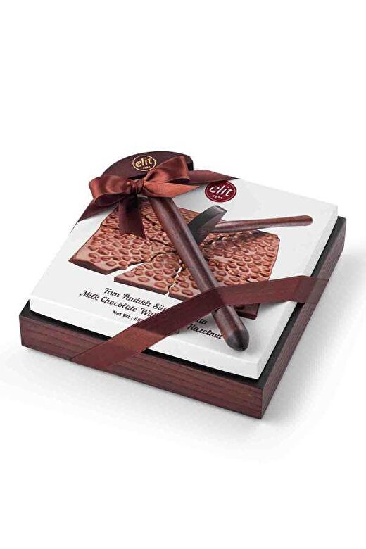 Tam Fındıklı Sütlü Tablet Beyoğlu Çikolatası Çekiçli Ahşap Kutu 600g Glutensiz 1