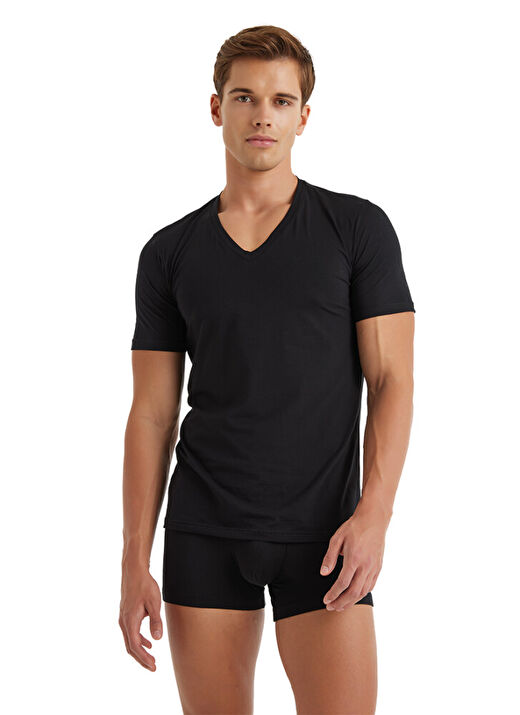 Erkek Fanila V Yaka Tender Cotton 9239 - Siyah 1